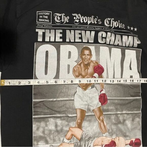 VTG Y2K BARACK OBAMA THE NEW CHAMP MUHAMMAD ALI T-SHIRT SIZE L BOXING - Picture 4 of 5